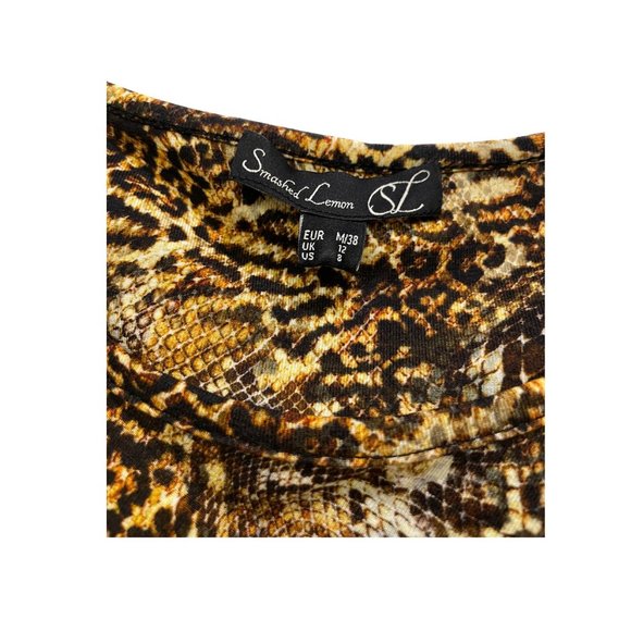 Smashed Lemon Crew Neck Faux Wrap Dress Size 8 Yellow and black - Picture 4 of 12